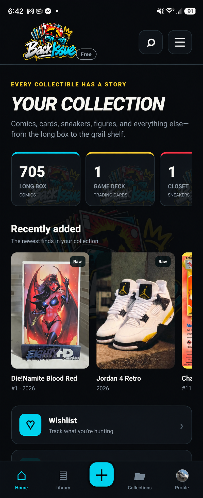 The real BackIssue app interface on an Android phone